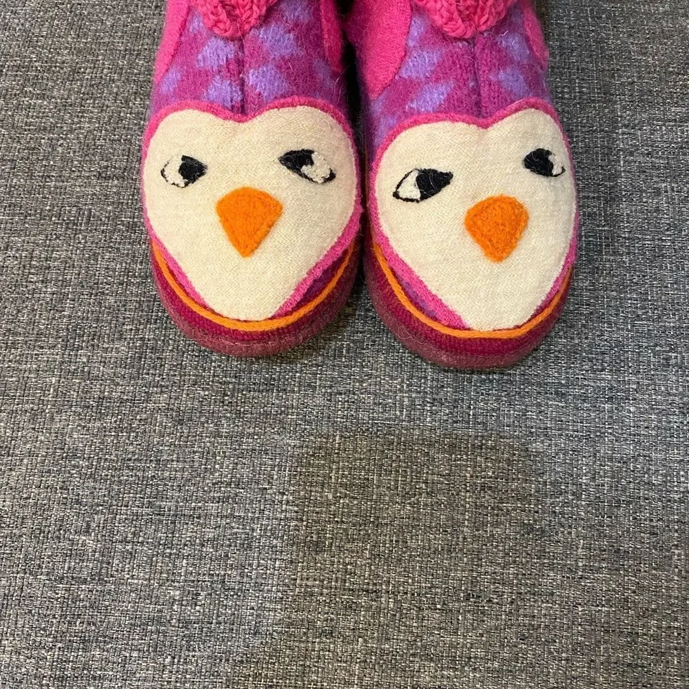Garnet Hill Kids Boiled Wool Owl Slipper Boots Size 12